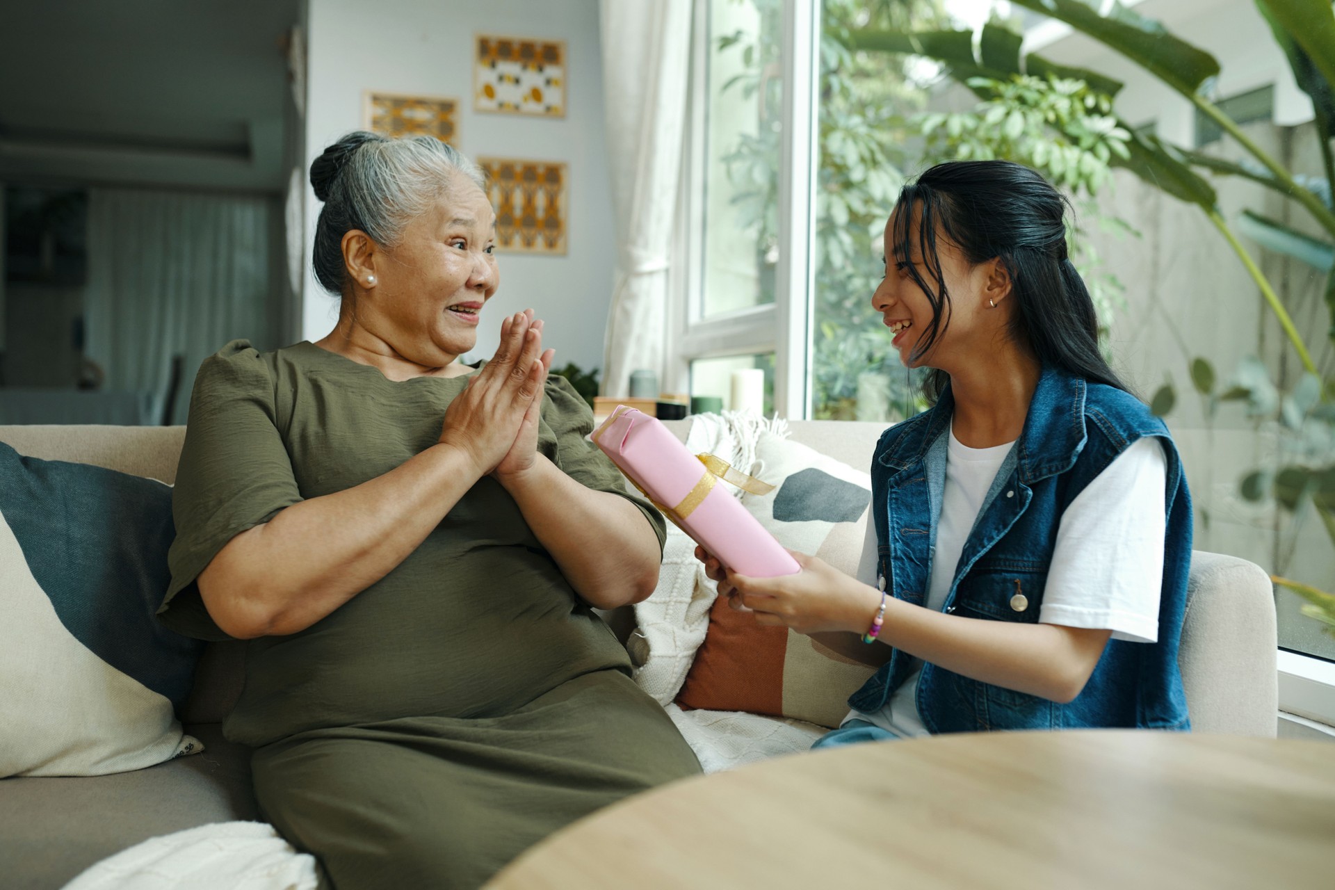 Grandma Happy With Present From Granddaughter